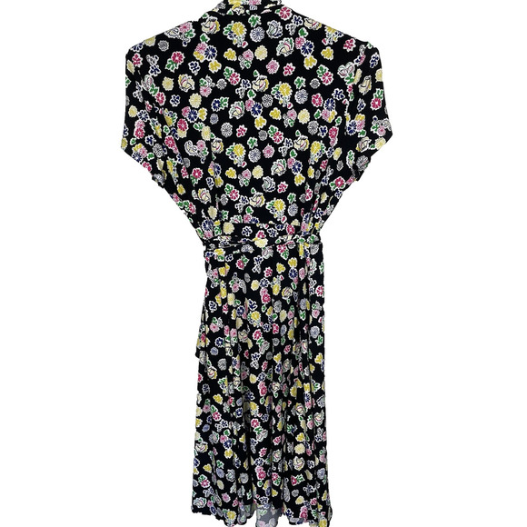 Vicky Tiel Midi Wrap Dress Size XL Black Colorful Floral Stretch Casual Career - Picture 3 of 10